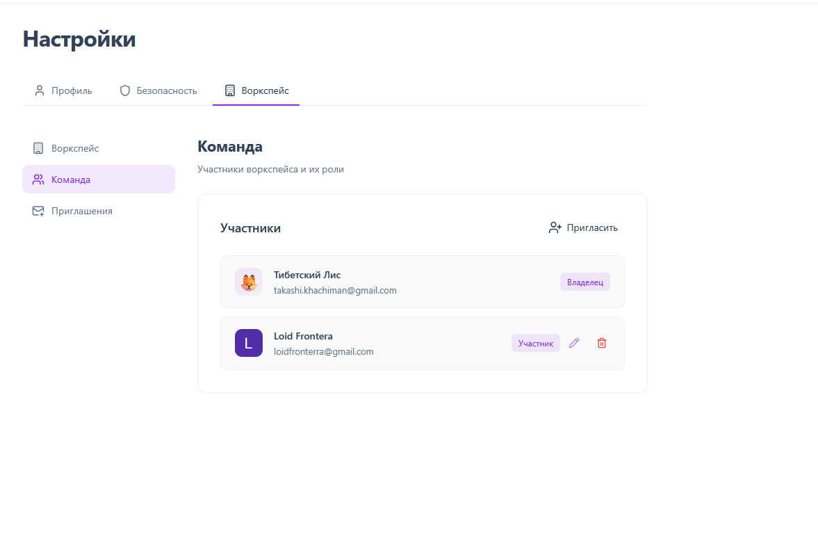 Команда в общем воркспейсе